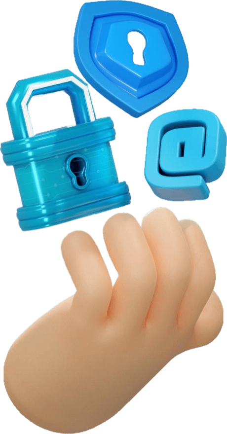 A hand presenting a padlock, shield, and login — your data stays yours